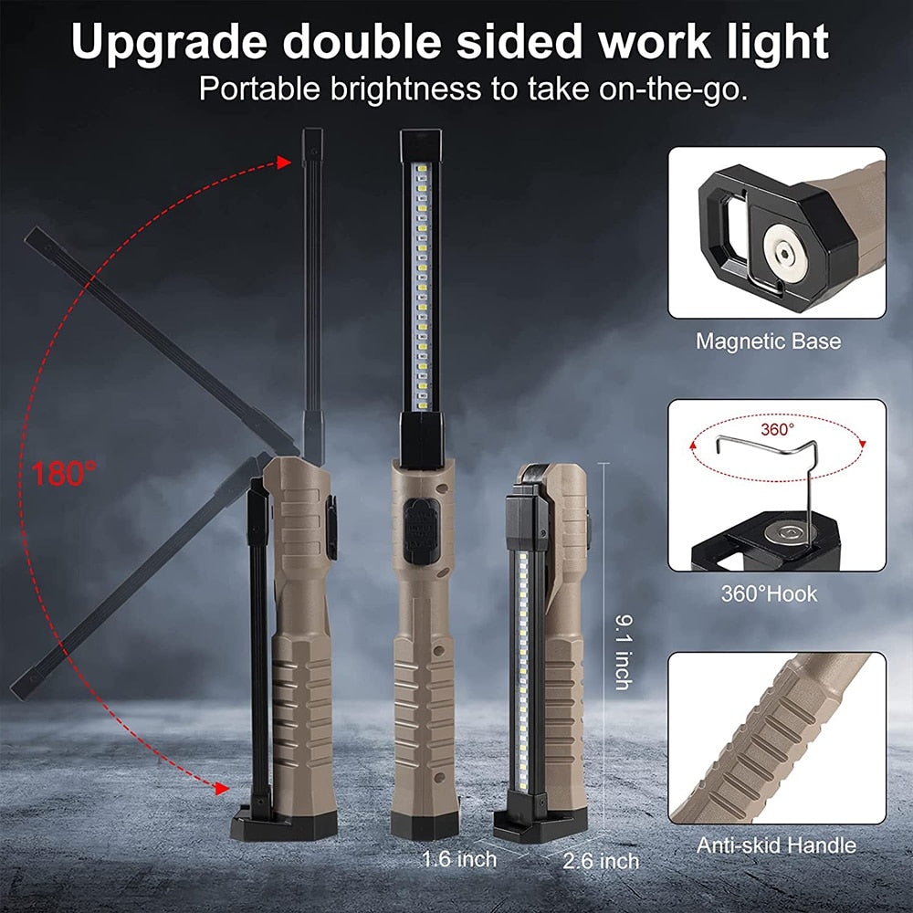 Rechargeable LED Work Light 1000 Lumens COB Work Lights with Power Capacity Indicator Handled Flashlights for Outdoor Car Repair