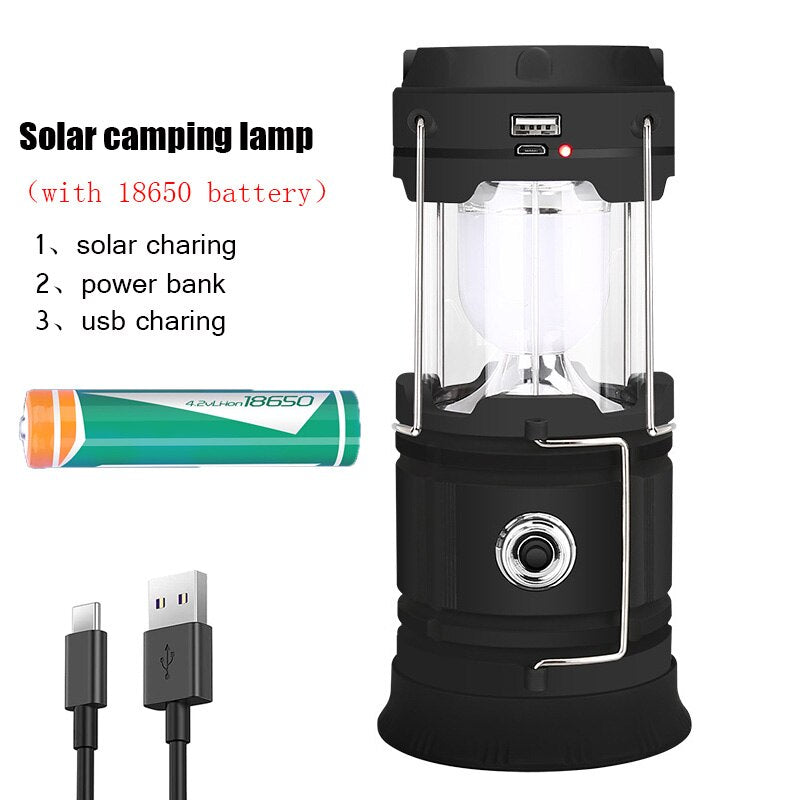 Outdoor Camping Lamp Solar Multifunctional Household Portable Strong Light Emergency Lantern ChargingTent Use 18650 Battery