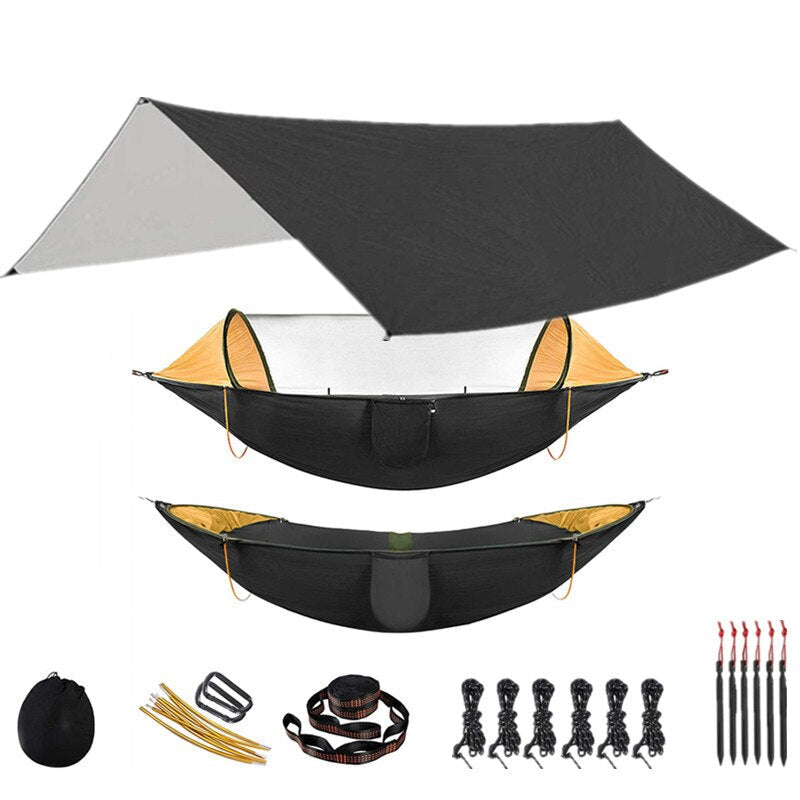 Outdoor Hammock for Travel Camping Hiking Garden Hammock 2 Person Portable Hammock Sleep Swing with Mosquito Net Rain Fly Tarp