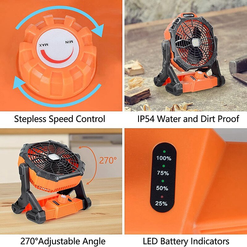 Rechargeable Tent Fan With Hook 7800Mah Camping Light Fan With LED Light For Camping Jobsite Garden Outdoor Hiking