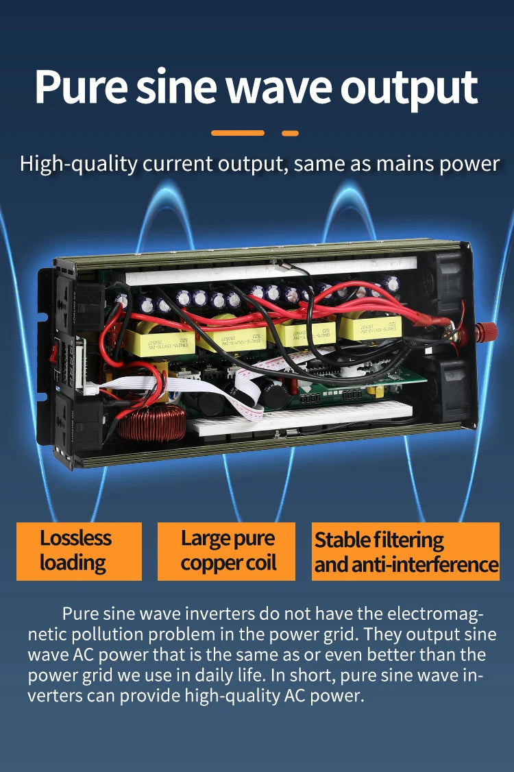 GreenZech DM 2500 Inverter | 2500W Full Power Pure Sine Wave | 12V 24V 48V 60V 72V to 110V 220V AC Converter