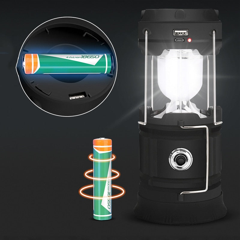 Outdoor Camping Lamp Solar Multifunctional Household Portable Strong Light Emergency Lantern ChargingTent Use 18650 Battery