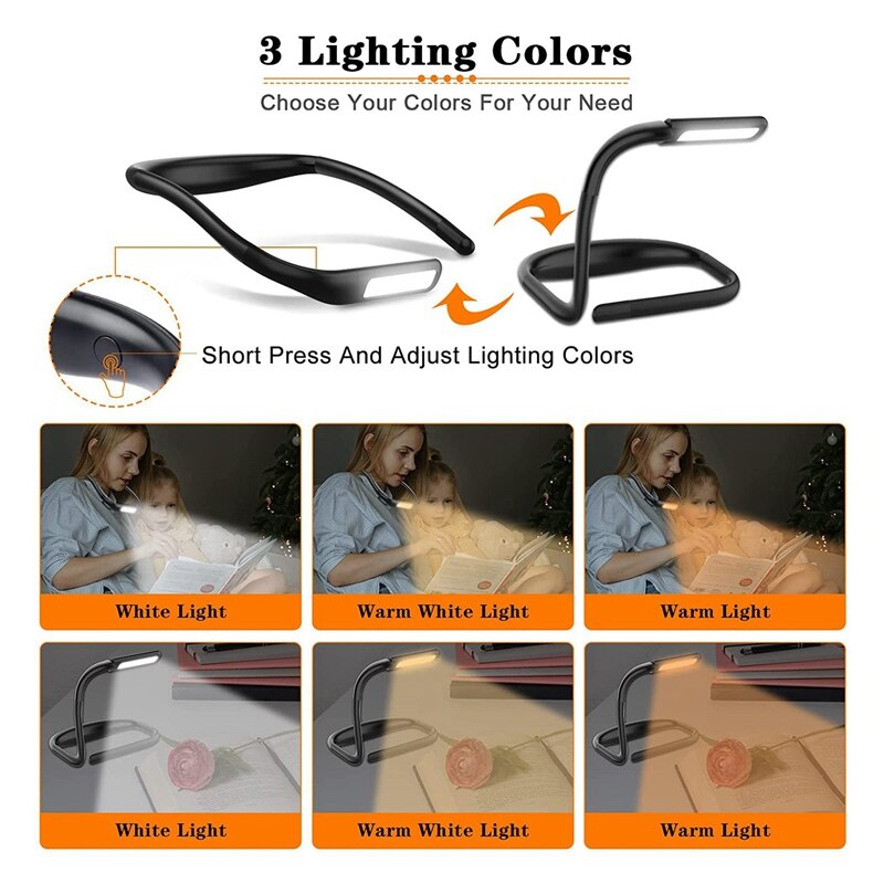 Fashion reading Light,Neck Book Light, Rechargeable, 3 Color Adjustable Brightness, Flexible Arm,Night Lamp For Reading,Camping