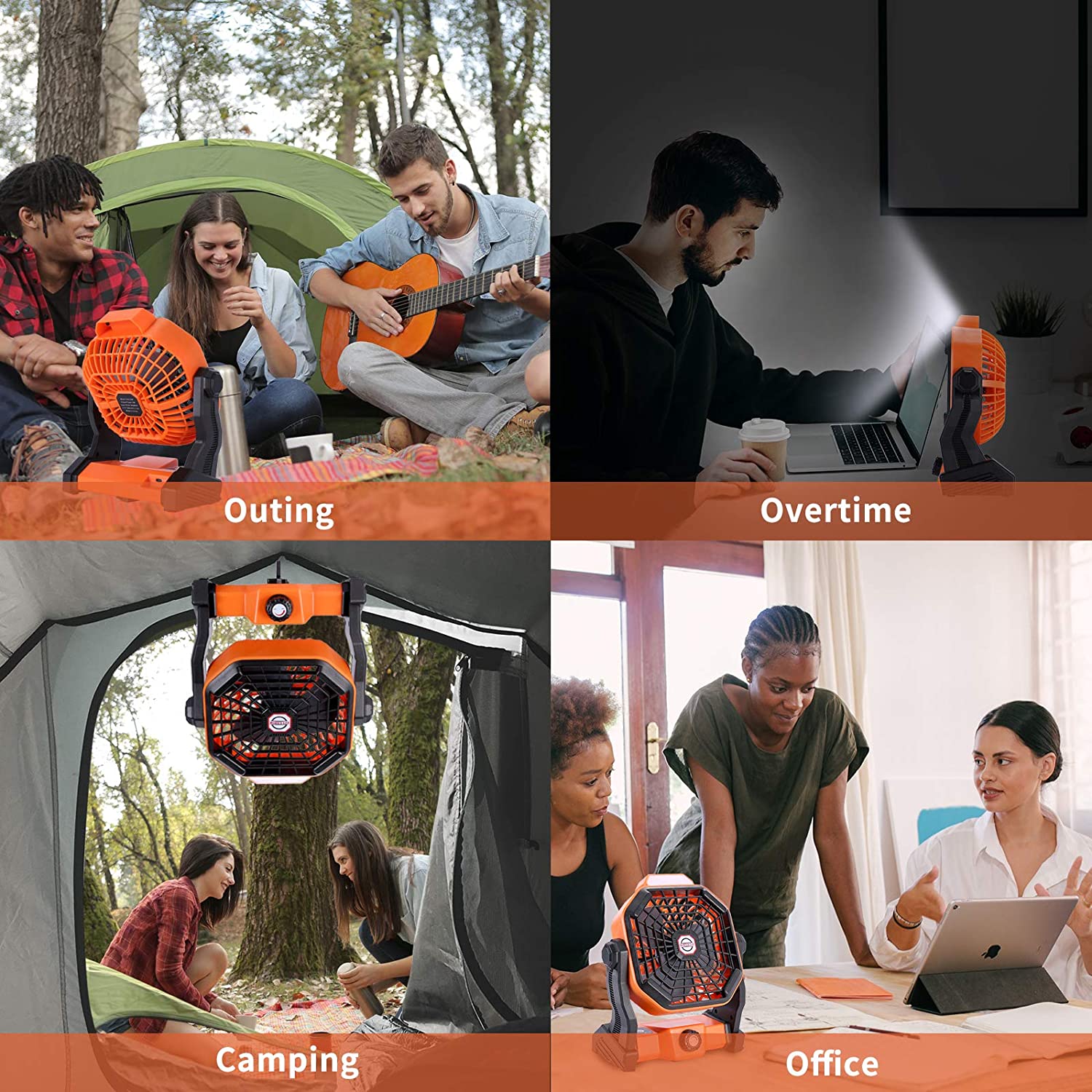 USB Movable Portable Rechargeable Adjustable Speed Lantern Camping Fan With Led Lights For Tent 7800mAh Battery Operated Powered