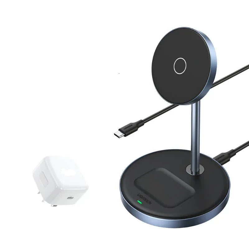 2-in-1 Magnetic Wireless Charger with USB-C Cable for iPhone 15/14/13/12 & Bluetooth Earphones, 20W Max Output