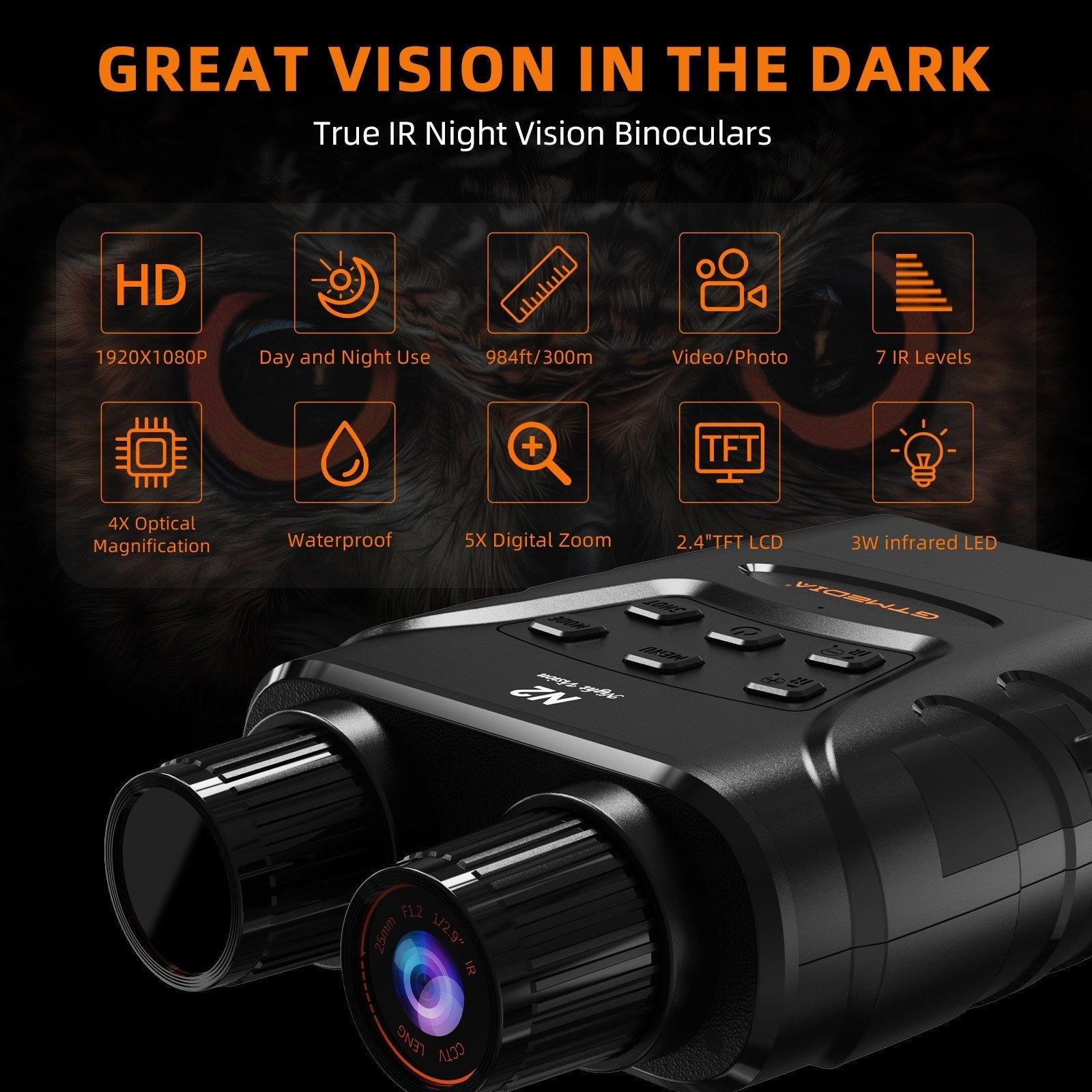 Night Vision Binoculars Night Vision Goggles with 2.4-inch Screen 5x Zoom Adjustable Brightness 1080P HD Video Recording for Outdoor Activities Hunting Wildlife Observation