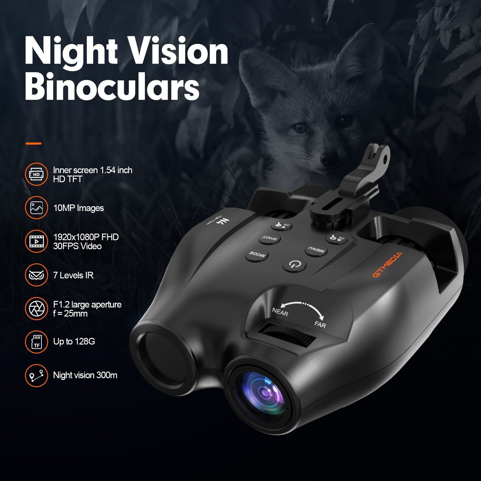 Night Vision Binoculars 7 Levels Infrared Light 5X Zoom Photo/Video Playback Head-Mounted Support Ideal for Outdoor Activities and Wildlife Observation