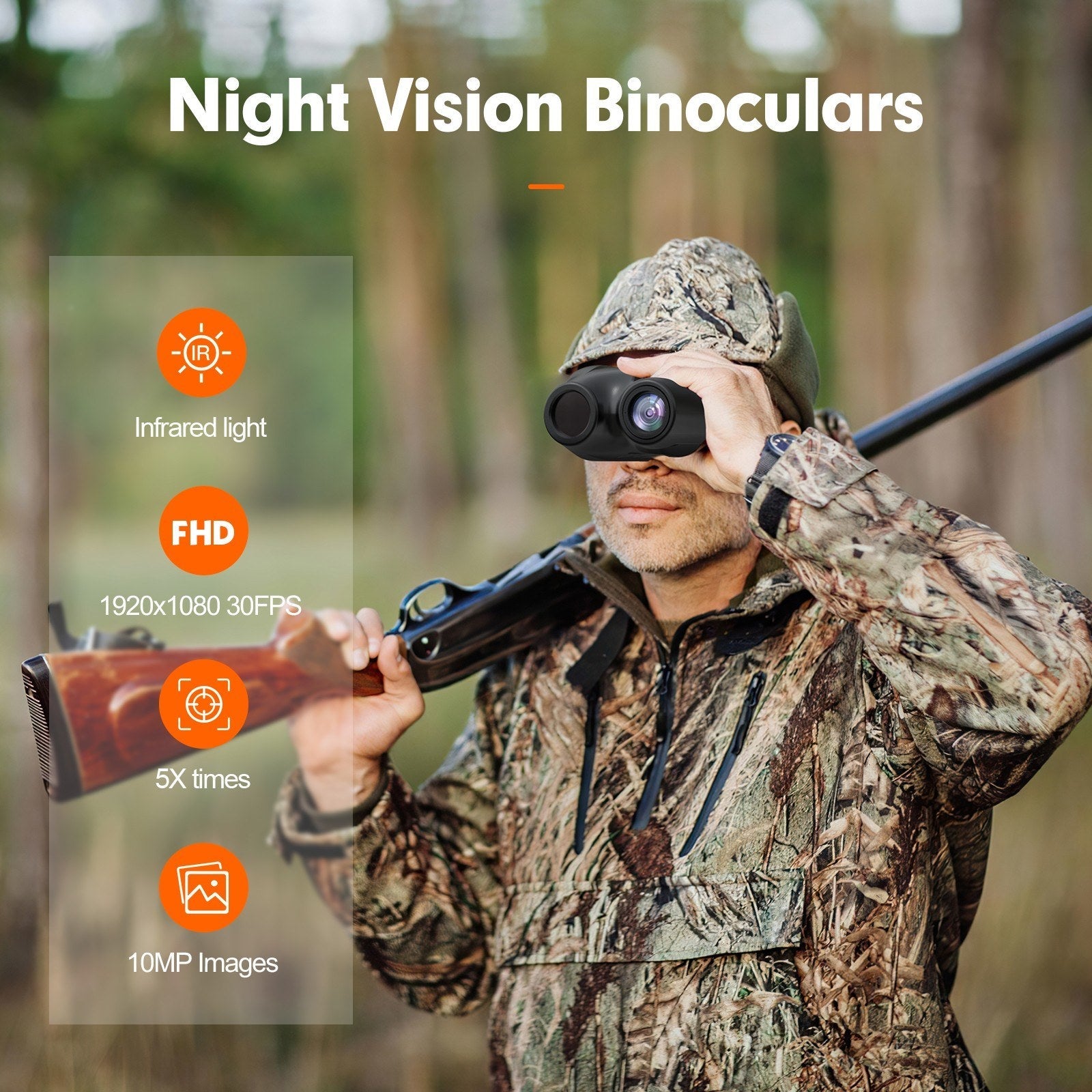Night Vision Binoculars 7 Levels Infrared Light 5X Zoom Photo/Video Playback Head-Mounted Support Ideal for Outdoor Activities and Wildlife Observation