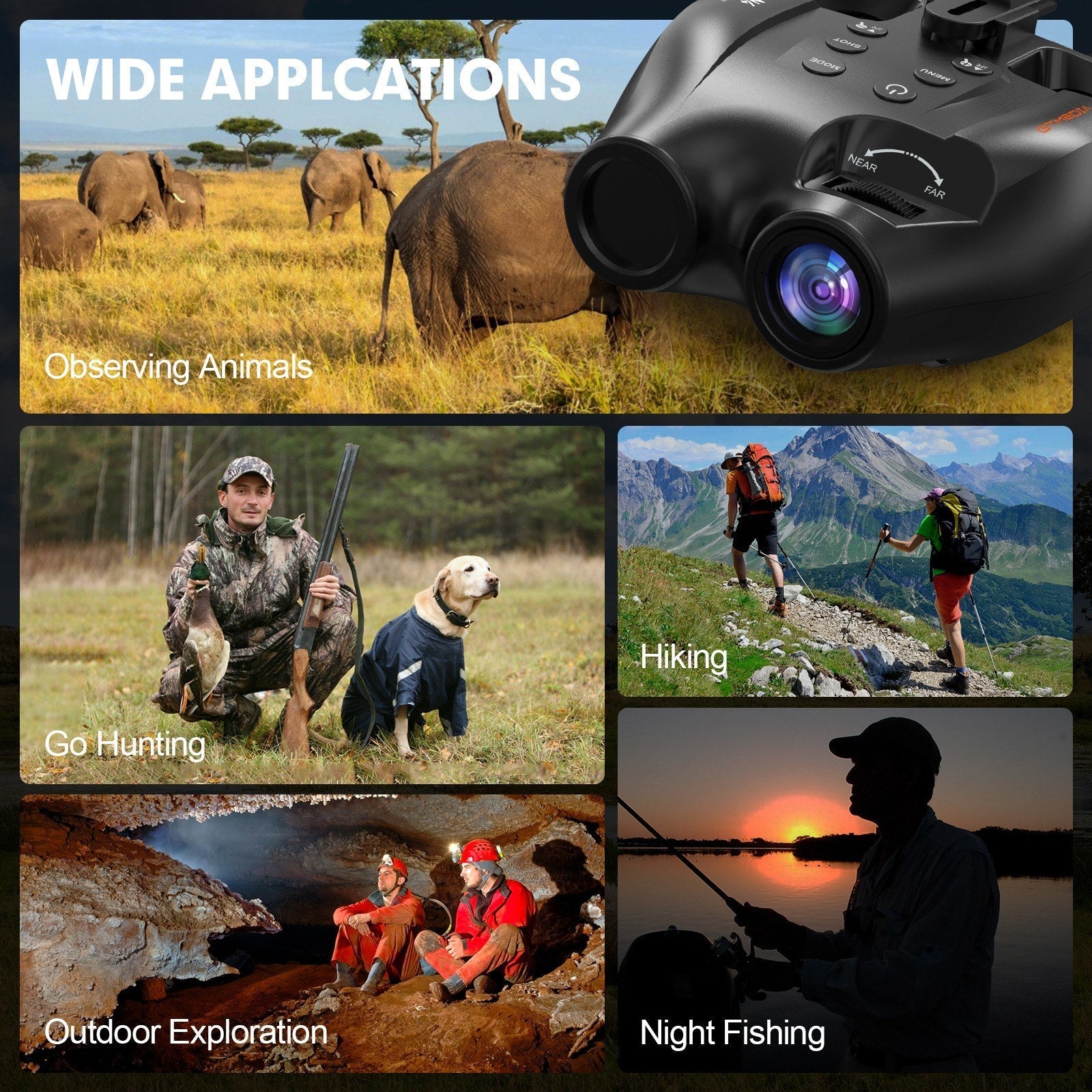 Night Vision Binoculars 7 Levels Infrared Light 5X Zoom Photo/Video Playback Head-Mounted Support Ideal for Outdoor Activities and Wildlife Observation
