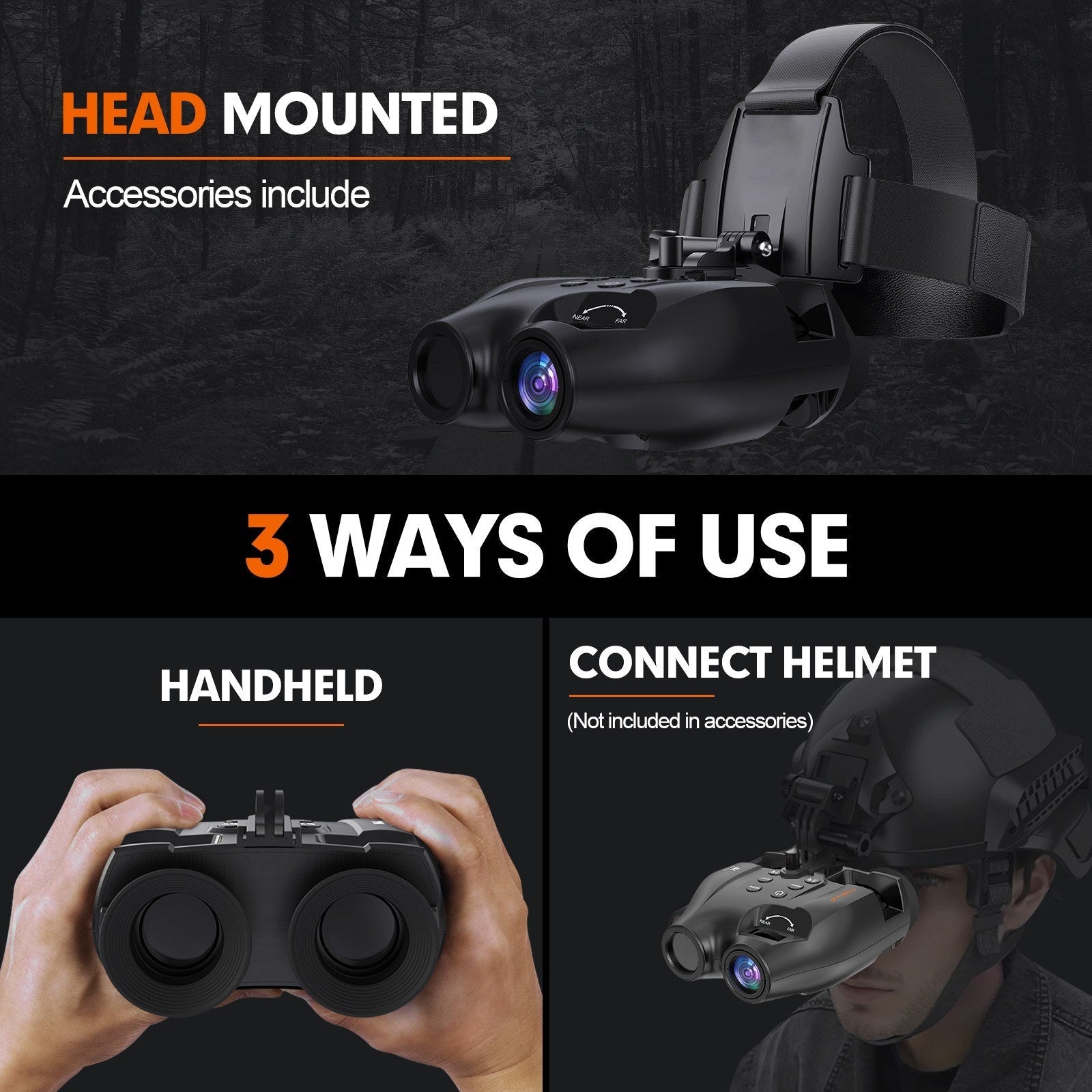 Night Vision Binoculars 7 Levels Infrared Light 5X Zoom Photo/Video Playback Head-Mounted Support Ideal for Outdoor Activities and Wildlife Observation