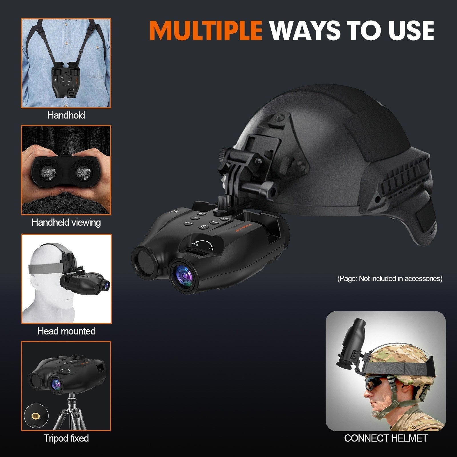 Night Vision Binoculars 7 Levels Infrared Light 5X Zoom Photo/Video Playback Head-Mounted Support Ideal for Outdoor Activities and Wildlife Observation