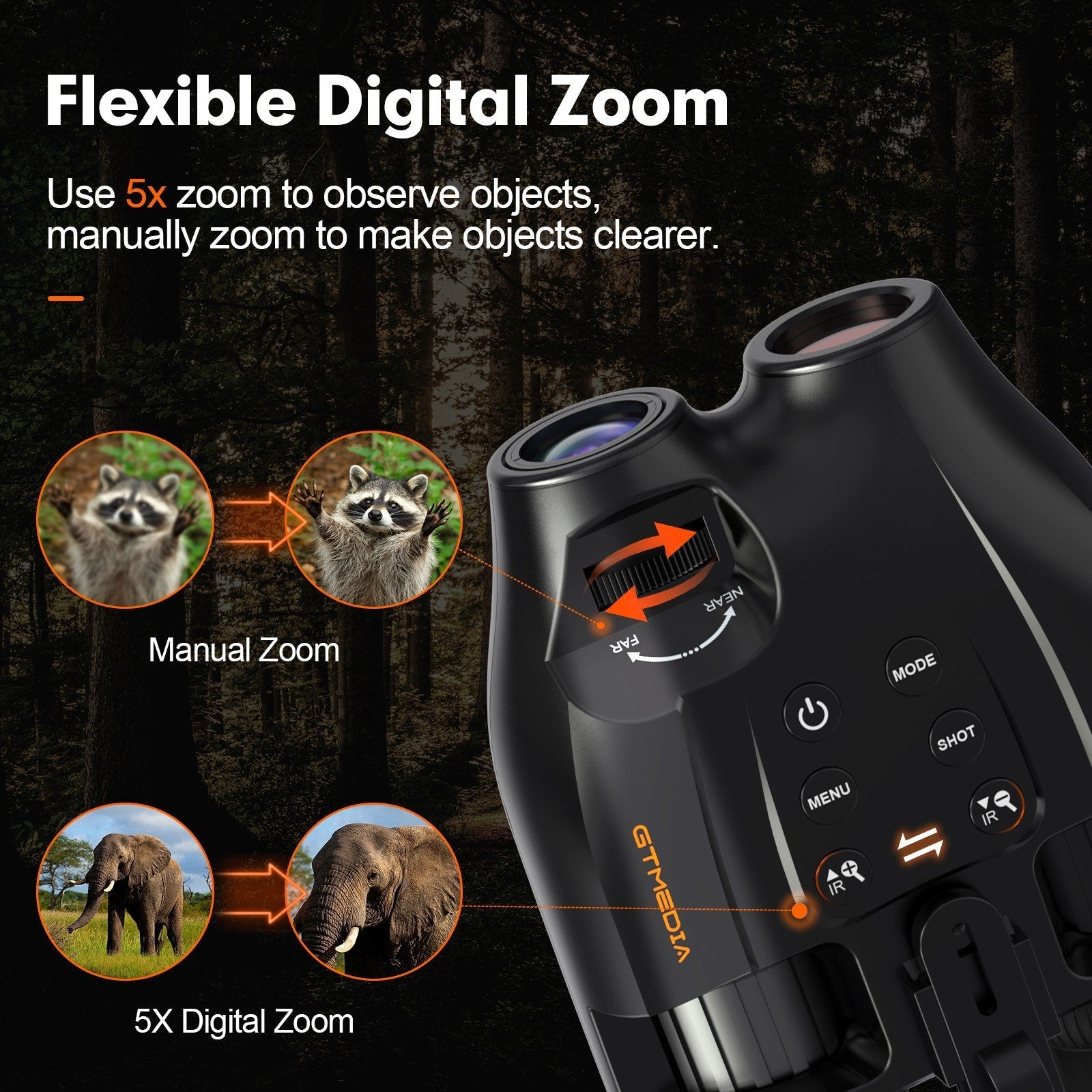 Night Vision Binoculars 7 Levels Infrared Light 5X Zoom Photo/Video Playback Head-Mounted Support Ideal for Outdoor Activities and Wildlife Observation