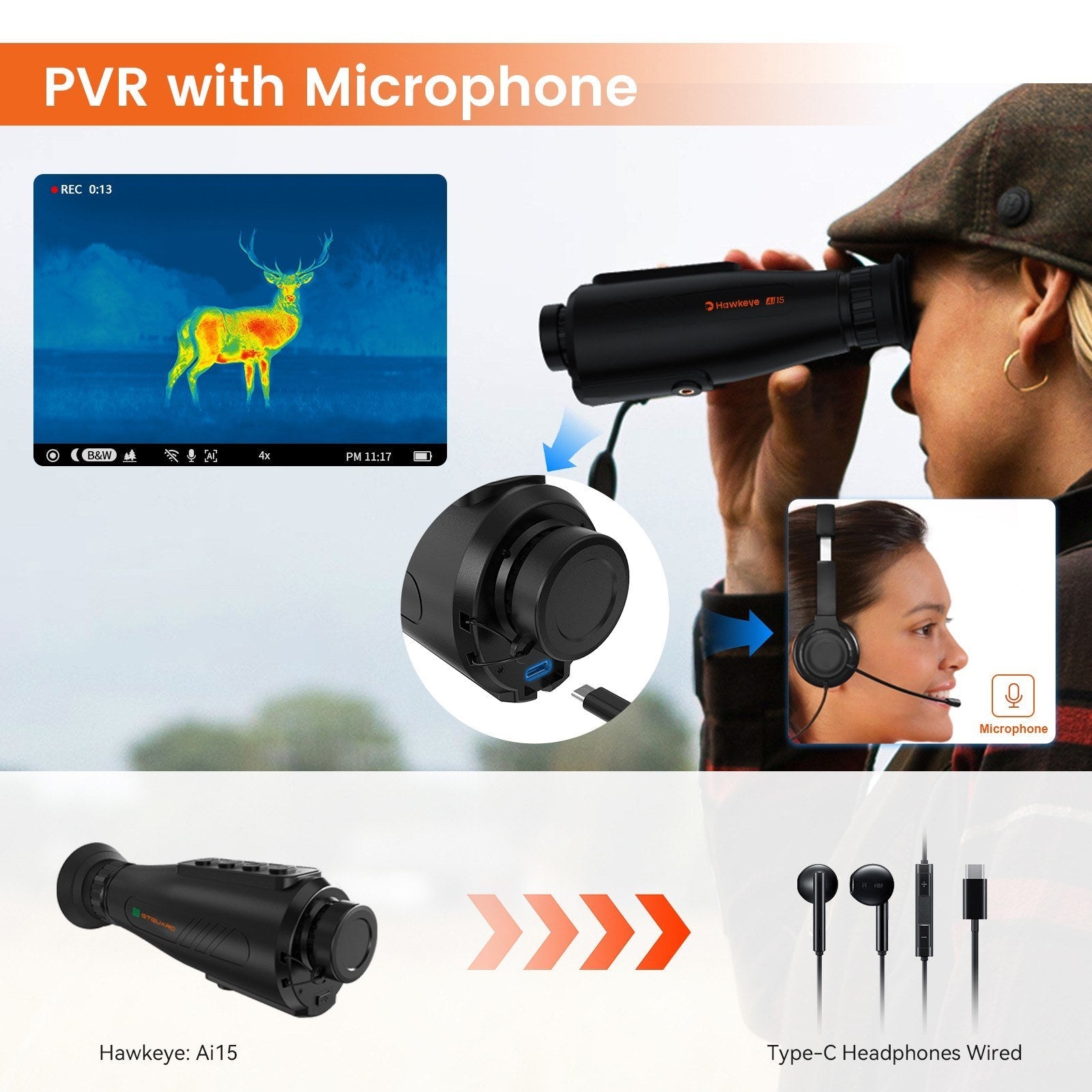 AI Thermal Monocular Thermal Imaging Camera - 8x Digital Zoom, 60Hz AMOLED Display, IP66 Waterproof, Built-in 32GB Storage, WiFi Hotspot/Station for Smartphone Connectivity