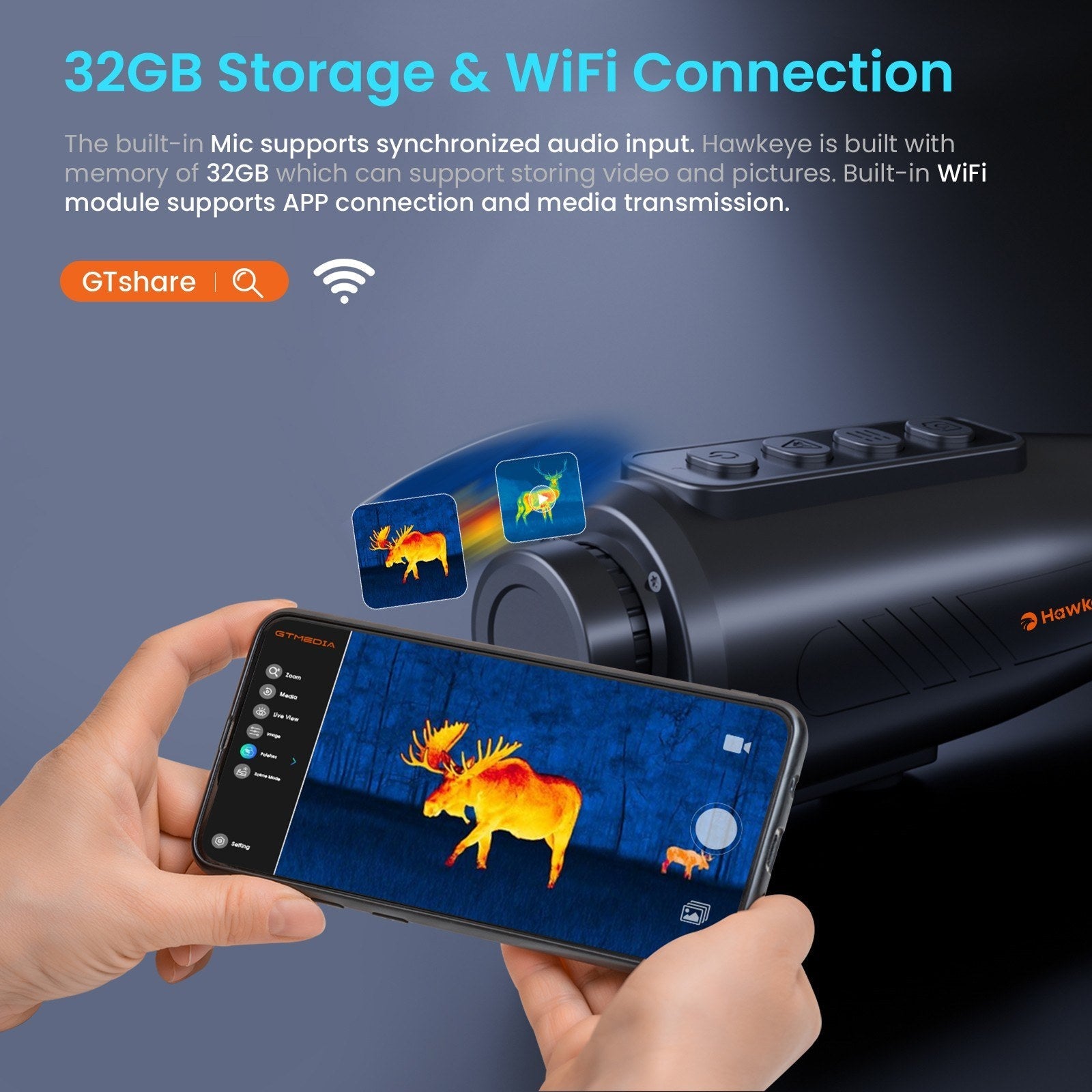 AI Thermal Monocular Thermal Imaging Camera - 8x Digital Zoom, 60Hz AMOLED Display, IP66 Waterproof, Built-in 32GB Storage, WiFi Hotspot/Station for Smartphone Connectivity