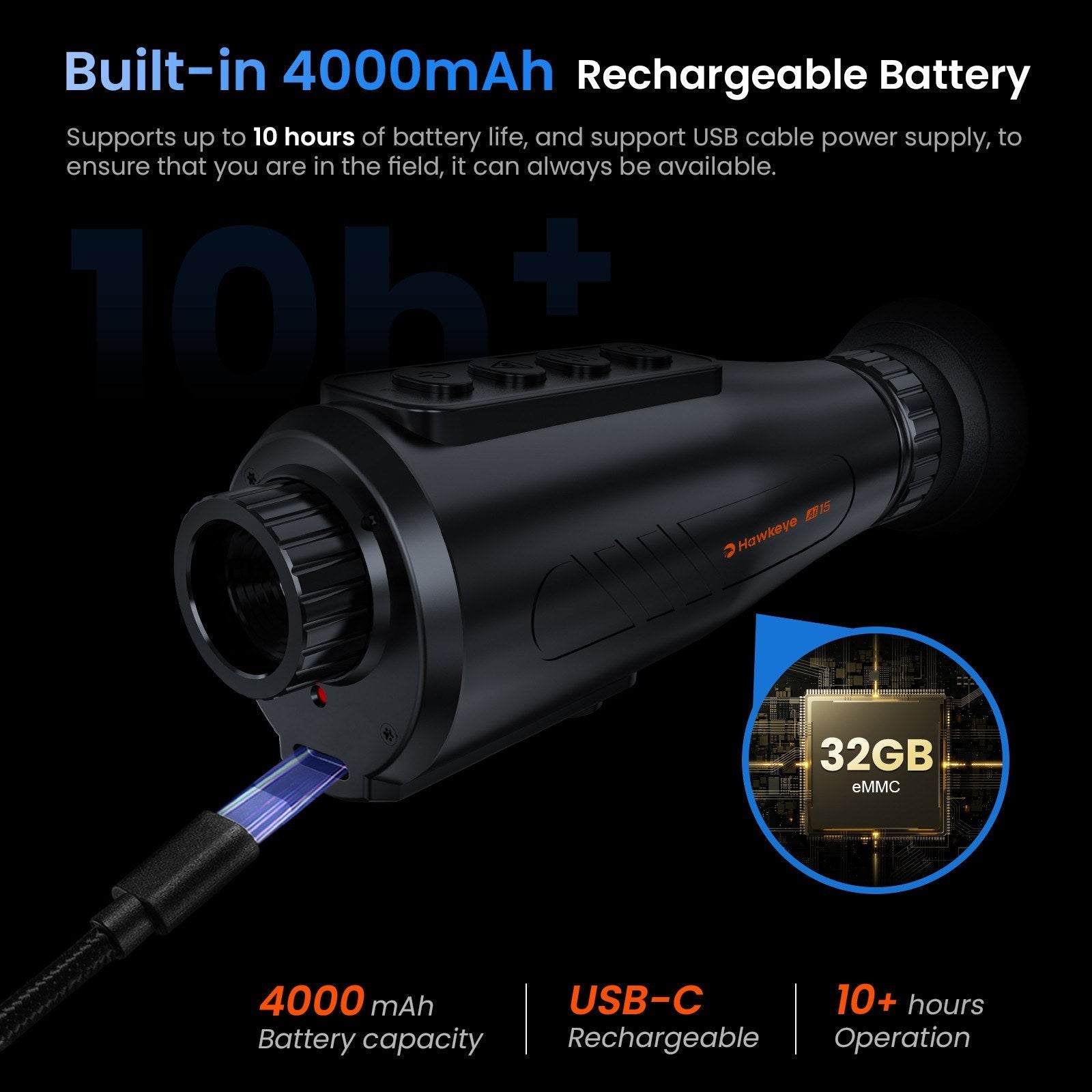 AI Thermal Monocular Thermal Imaging Camera - 8x Digital Zoom, 60Hz AMOLED Display, IP66 Waterproof, Built-in 32GB Storage, WiFi Hotspot/Station for Smartphone Connectivity