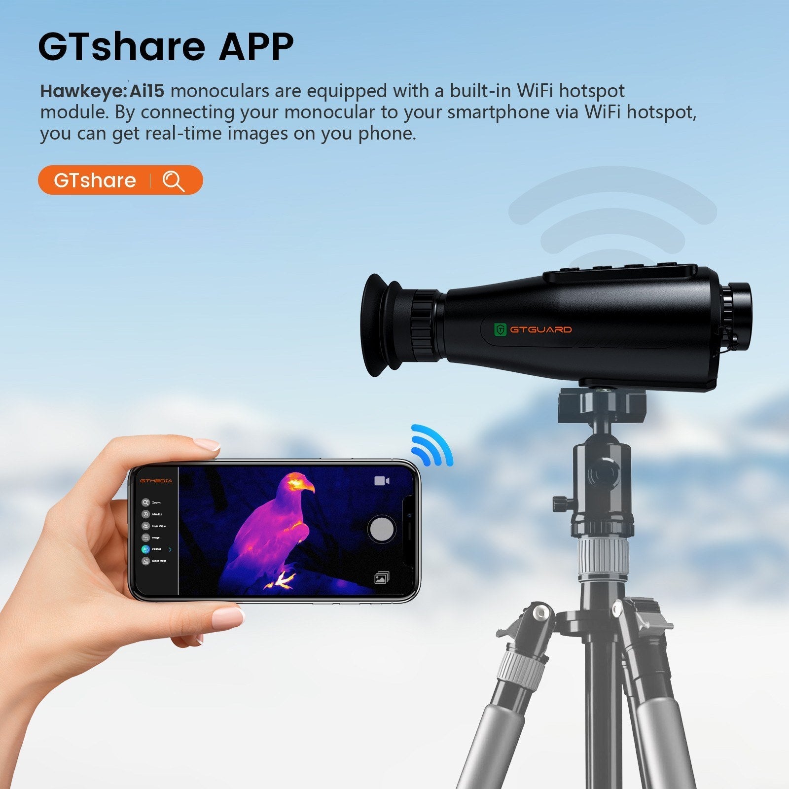 AI Thermal Monocular Thermal Imaging Camera - 8x Digital Zoom, 60Hz AMOLED Display, IP66 Waterproof, Built-in 32GB Storage, WiFi Hotspot/Station for Smartphone Connectivity