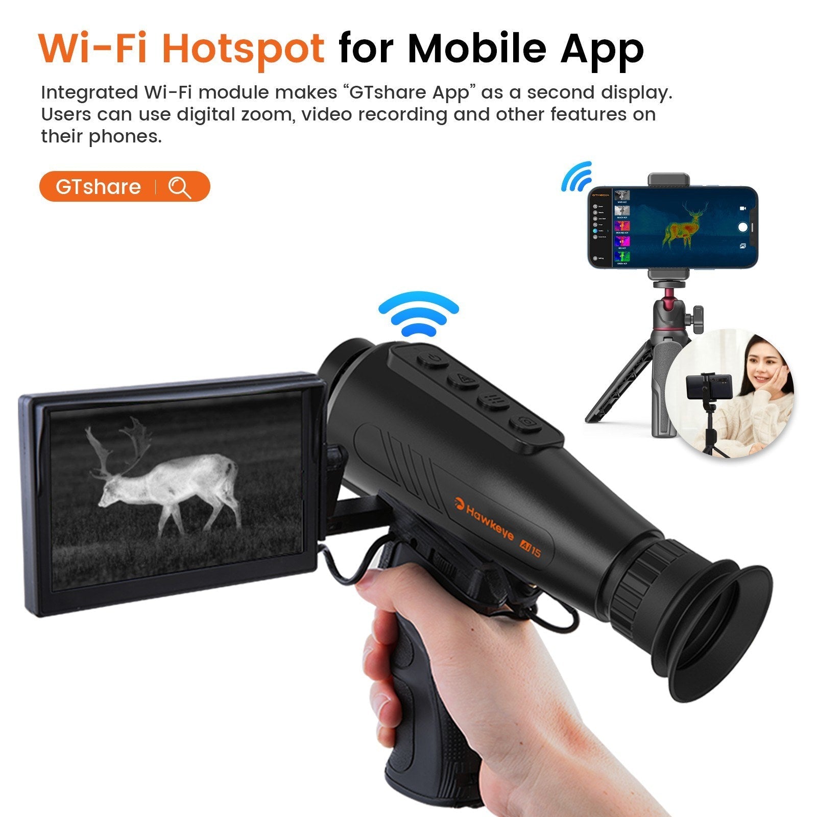 AI Thermal Monocular Thermal Imaging Camera - 8x Digital Zoom, 60Hz AMOLED Display, IP66 Waterproof, Built-in 32GB Storage, WiFi Hotspot/Station for Smartphone Connectivity