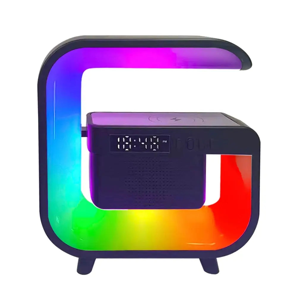 15W Wireless Charging Lamp with Bluetooth Speaker, USB-C, LED Light, Compatible with Apple iPhone, Mini Size