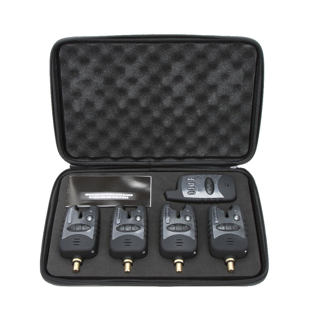 Wireless Digital Water-resistant Fishing Alarm Set 4 Fishing Bite Alarm + 1 Receiver in Case for Carp Fishing
