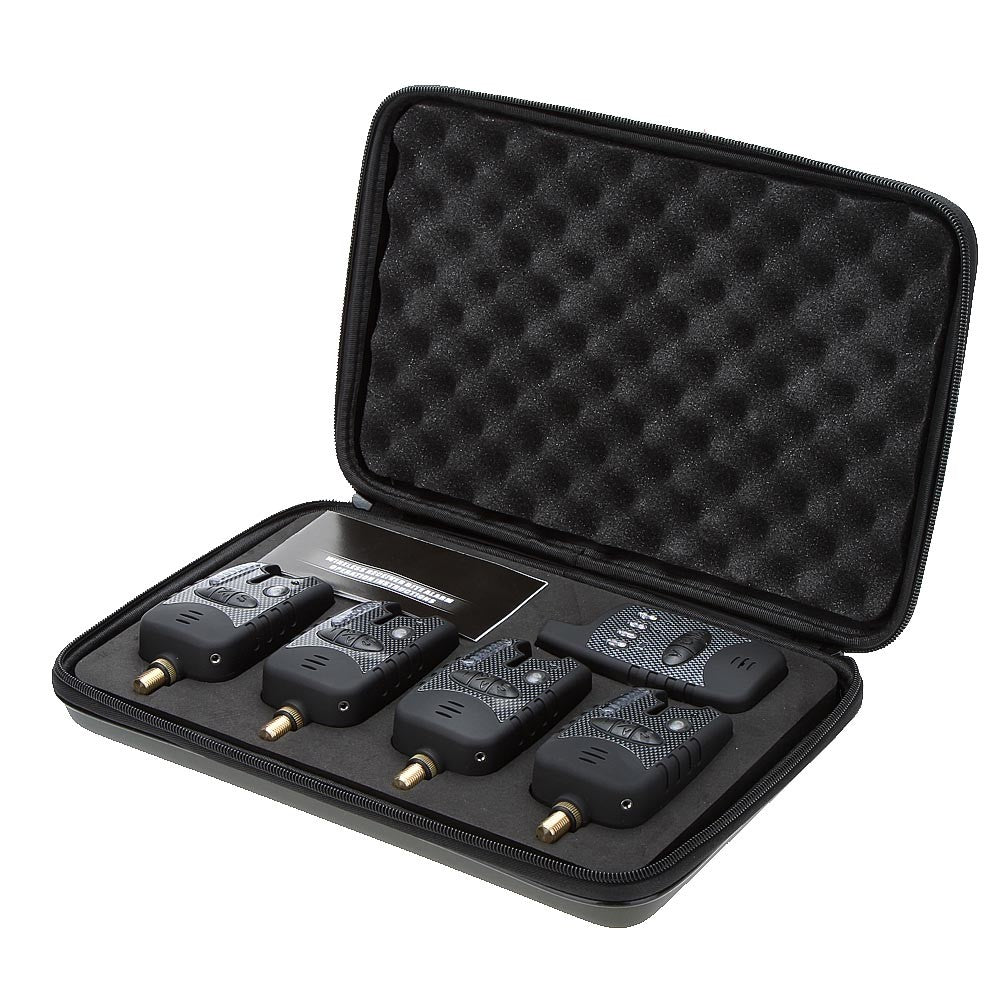 Wireless Digital Water-resistant Fishing Alarm Set 4 Fishing Bite Alarm + 1 Receiver in Case for Carp Fishing