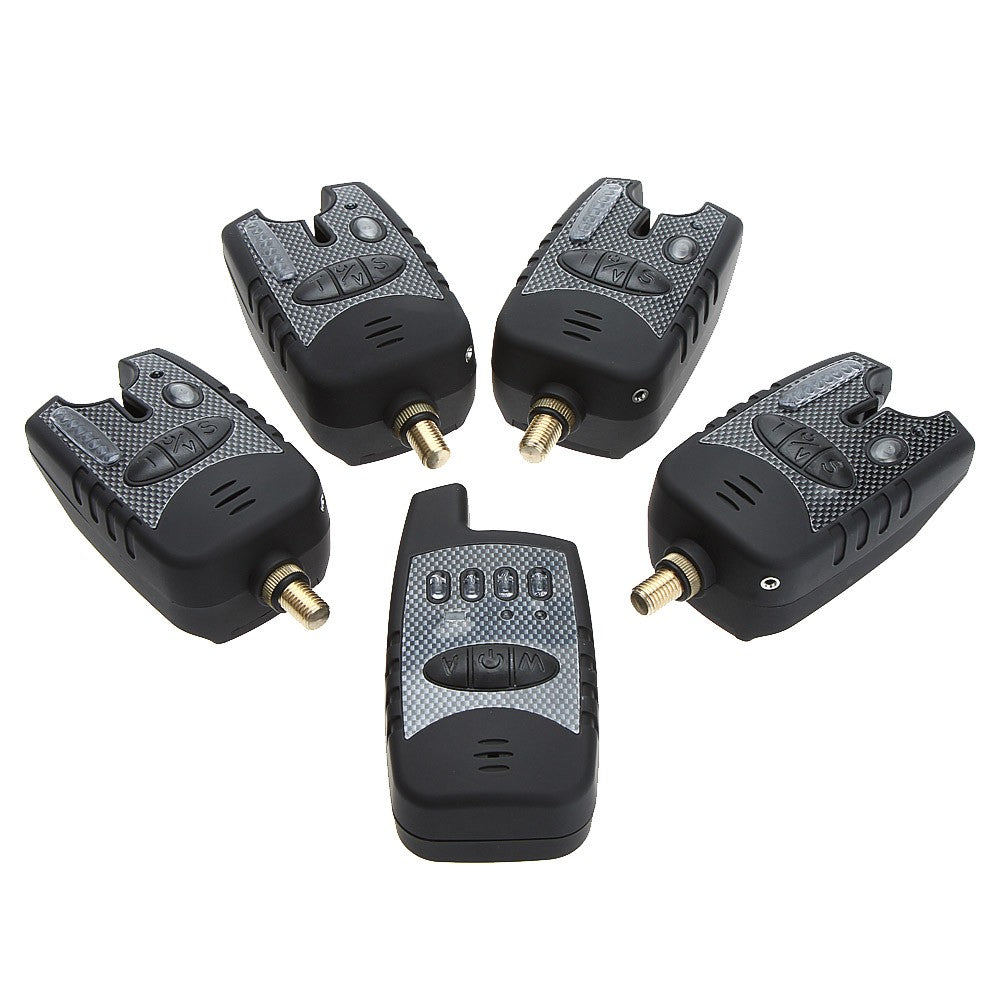 Wireless Digital Water-resistant Fishing Alarm Set 4 Fishing Bite Alarm + 1 Receiver in Case for Carp Fishing