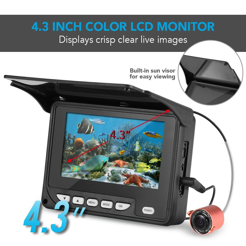 4.3 Inch Portable Underwater Fishing Camera Fish Finder Waterproof Night Vision Ice Boat Fishing Camera 20M Cable with Carry Bag