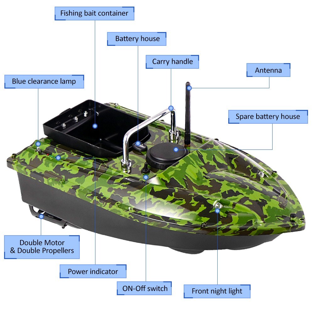 4 Positioning Points GPS Fishing Bait Boat with Single Bait Containers Automatic Bait Boat with Remote Control 3.3lb Load 5200mAh Battery