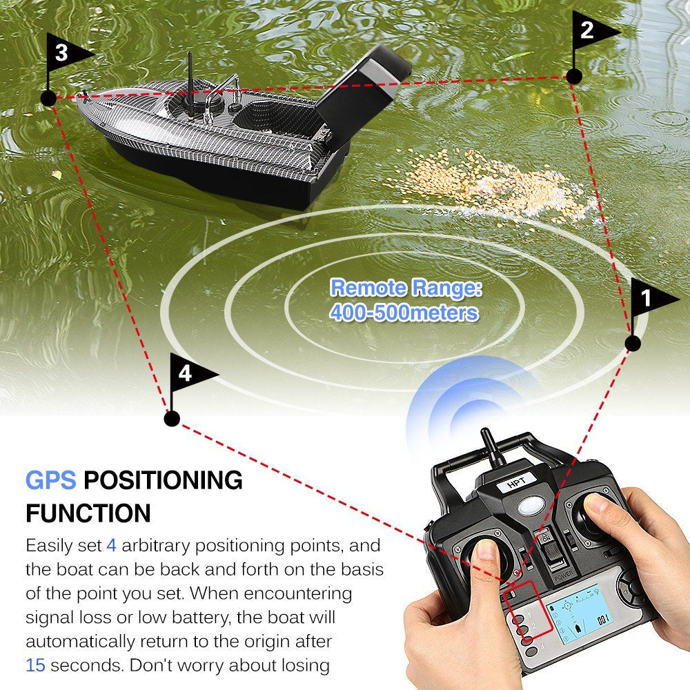 4 Positioning Points GPS Fishing Bait Boat with Single Bait Containers Automatic Bait Boat with Remote Control 3.3lb Load 5200mAh Battery