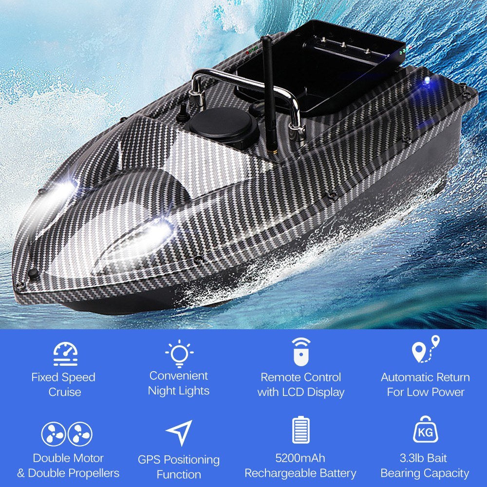 4 Positioning Points GPS Fishing Bait Boat with Single Bait Containers Automatic Bait Boat with Remote Control 3.3lb Load 5200mAh Battery