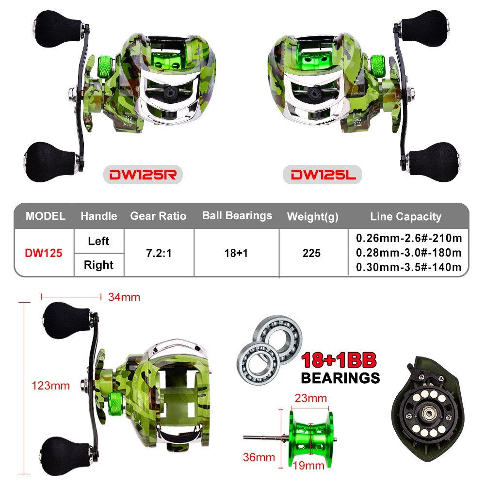 18+1 BB Ball Bearing 7.2:1 Portable Fishing Reel Baitcasting Reel Right Hand Fishing Bait Casting Reel