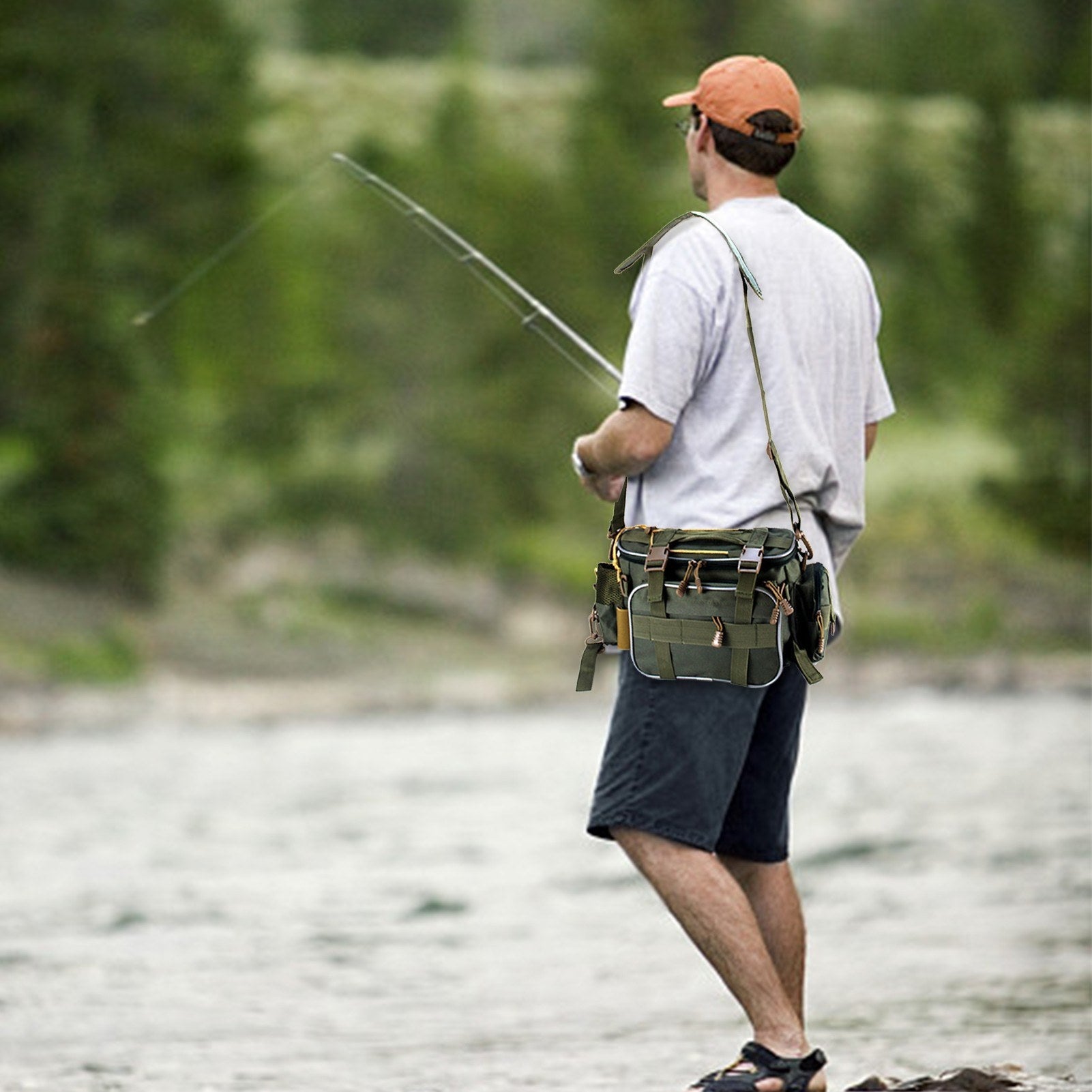 Fishing Tackle Bag Fishing Gear Storage Bag Organizer Waist Bag Messenger Bag Handbag