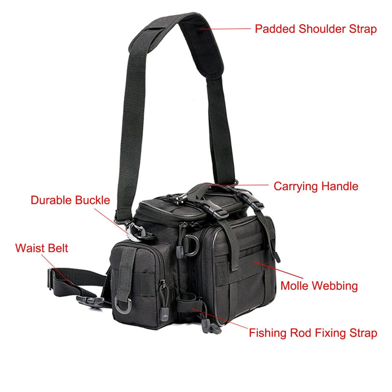 Fishing Tackle Bag Fishing Gear Storage Bag Organizer Waist Bag Messenger Bag Handbag