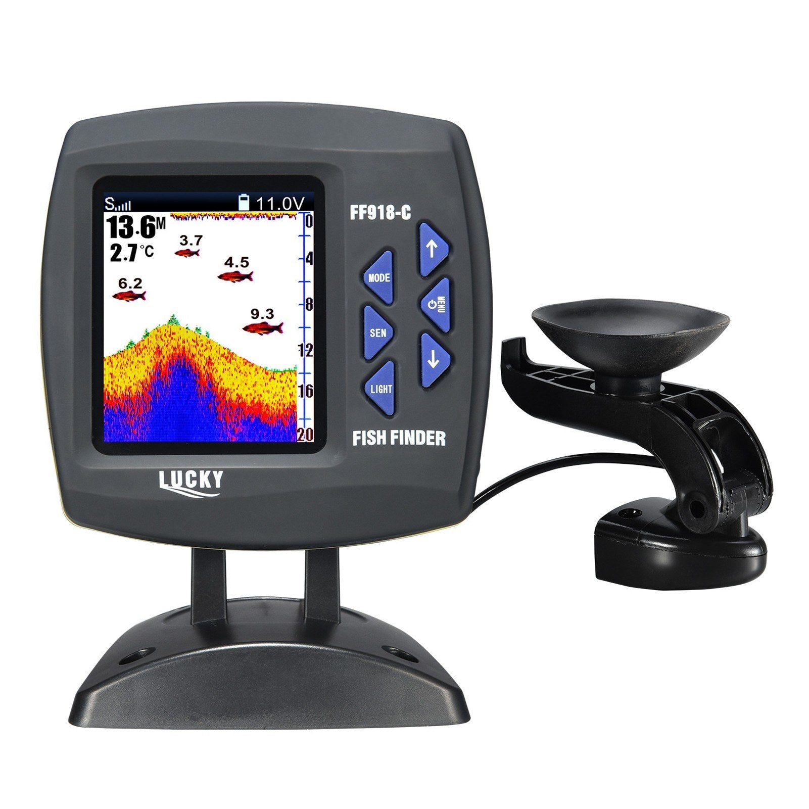Wired Transducer Fishfinder LCD Boat Fish Detector, 45° Beam, 200Khz, 180m Depth - Pinpoint Fish Location!