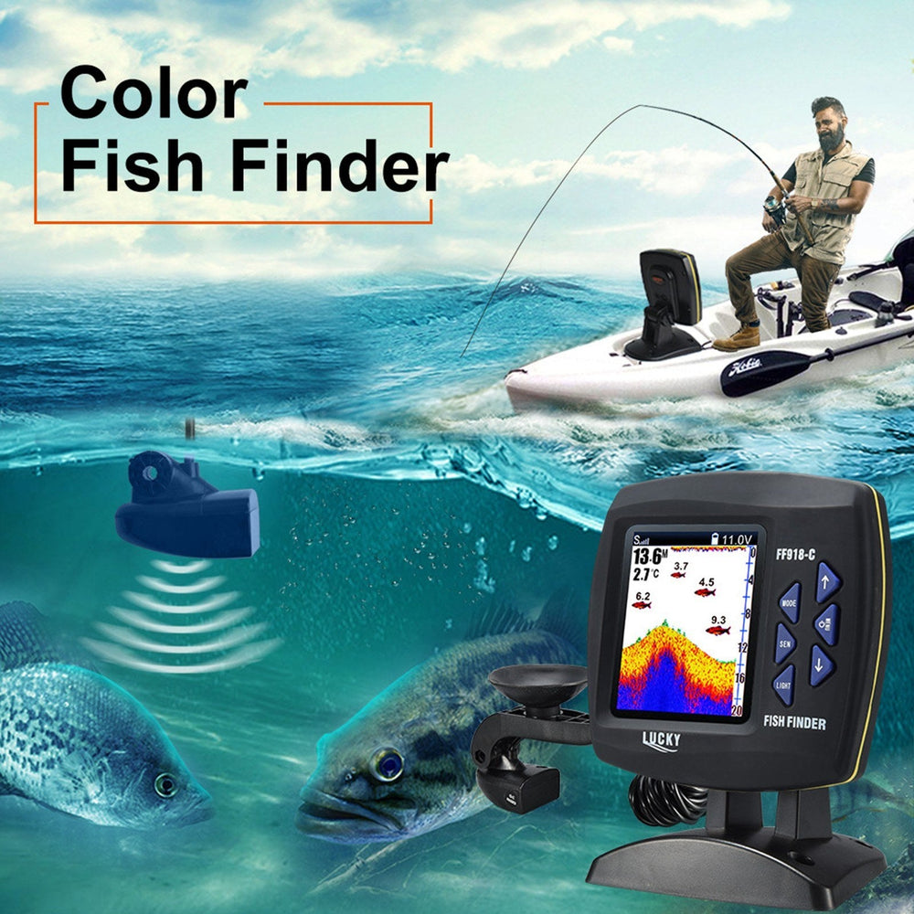 Wired Transducer Fishfinder LCD Boat Fish Detector, 45° Beam, 200Khz, 180m Depth - Pinpoint Fish Location!