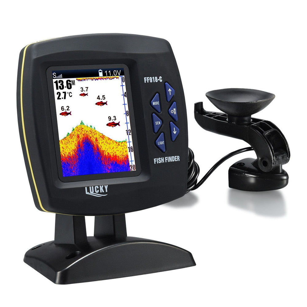 Wired Transducer Fishfinder LCD Boat Fish Detector, 45° Beam, 200Khz, 180m Depth - Pinpoint Fish Location!