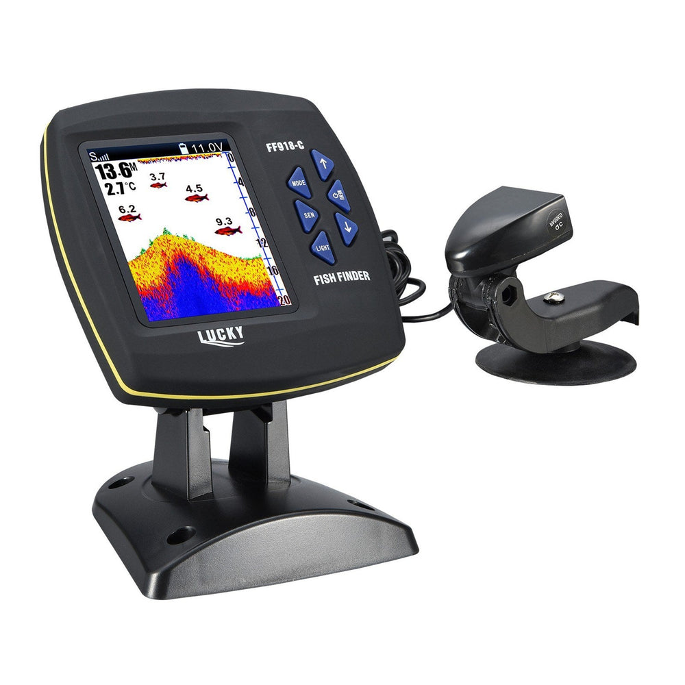 Wired Transducer Fishfinder LCD Boat Fish Detector, 45° Beam, 200Khz, 180m Depth - Pinpoint Fish Location!