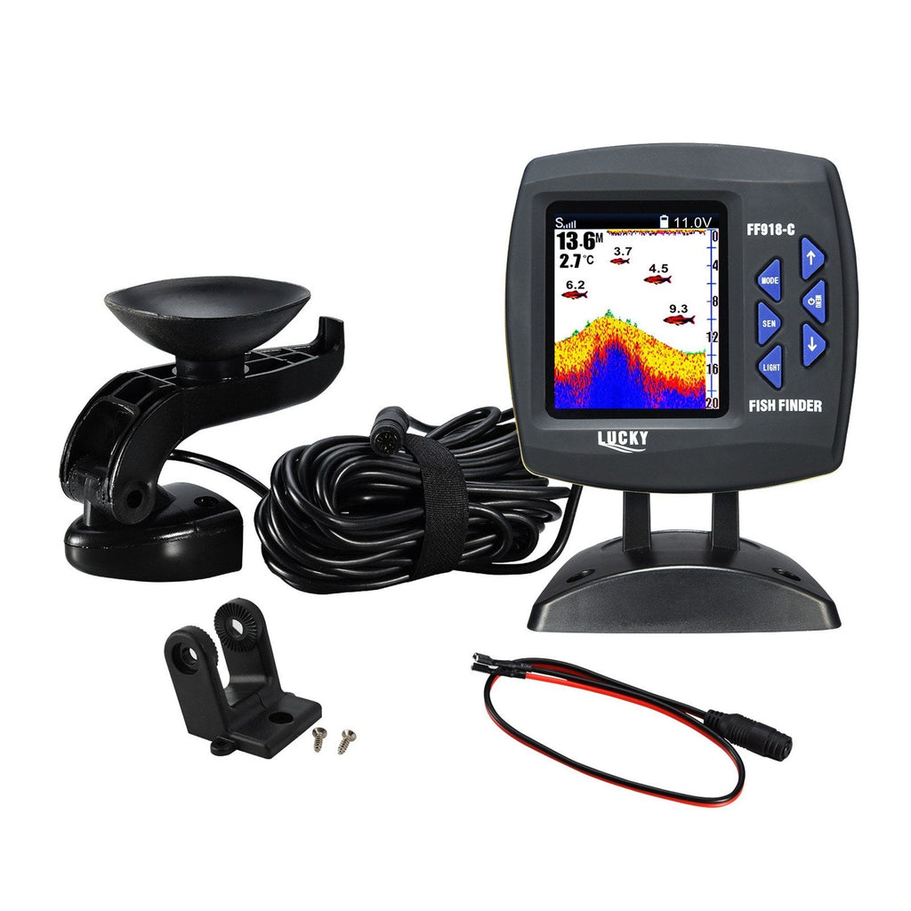 Wired Transducer Fishfinder LCD Boat Fish Detector, 45° Beam, 200Khz, 180m Depth - Pinpoint Fish Location!