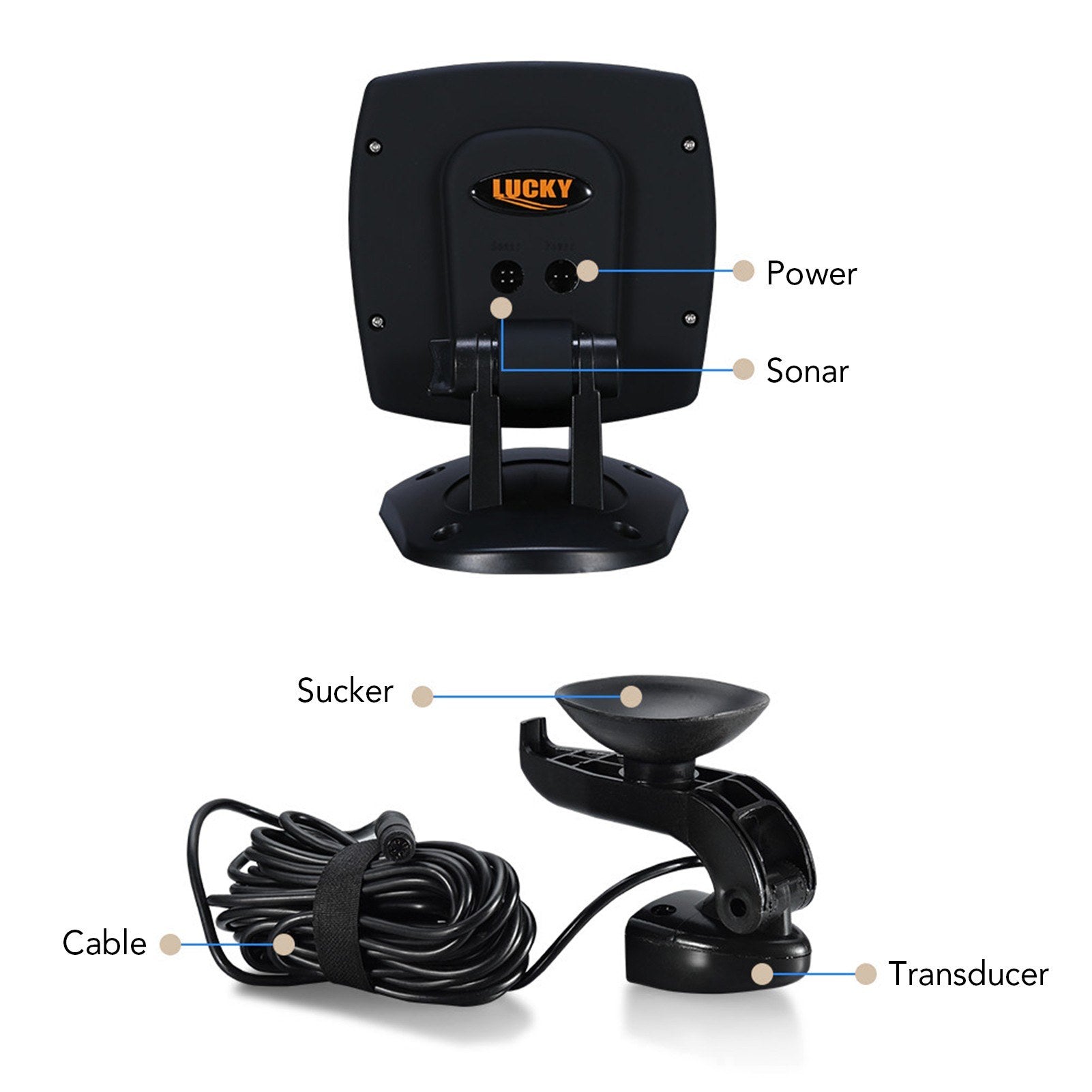 Wired Transducer Fishfinder LCD Boat Fish Detector, 45° Beam, 200Khz, 180m Depth - Pinpoint Fish Location!