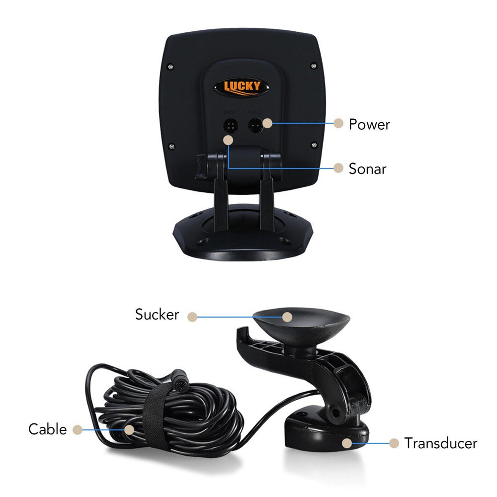 Wired Transducer Fishfinder LCD Boat Fish Detector, 45° Beam, 200Khz, 180m Depth - Pinpoint Fish Location!