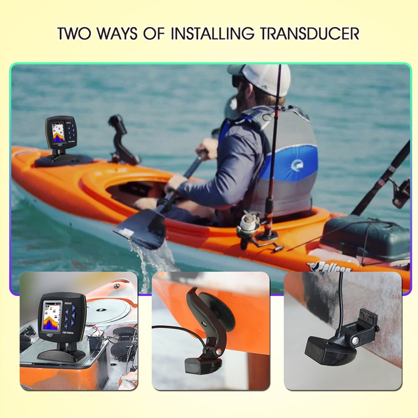 Wired Transducer Fishfinder LCD Boat Fish Detector, 45° Beam, 200Khz, 180m Depth - Pinpoint Fish Location!