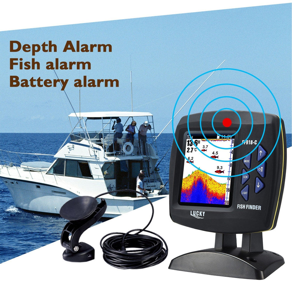 Wired Transducer Fishfinder LCD Boat Fish Detector, 45° Beam, 200Khz, 180m Depth - Pinpoint Fish Location!