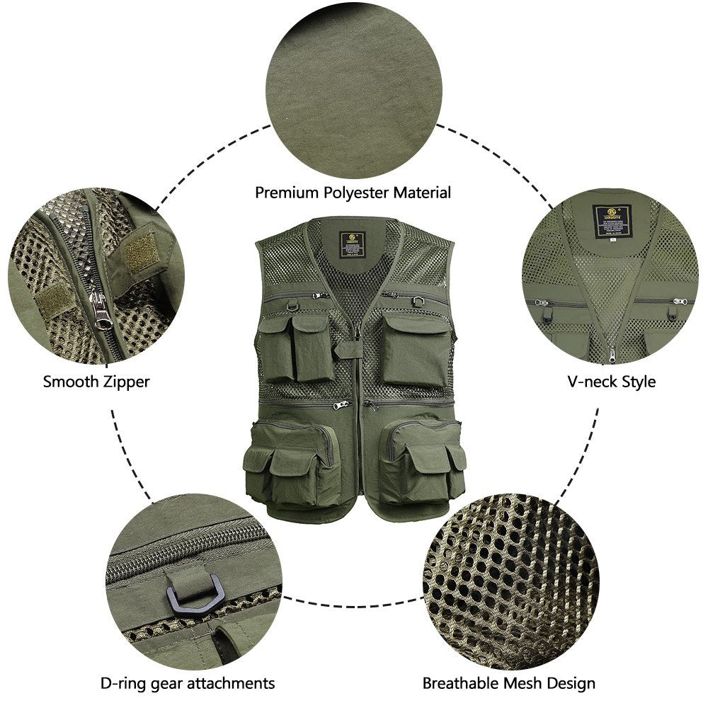 Fishing Vest Breathable Fishing Travel Mesh Vest with Zipper Pockets Summer Work Vest for Outdoor Activities