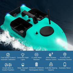 Wireless GPS Fishing Bait Boat 3 Bait Containers Remote Control Bait Boat with 16-points GPS Positioning Function Automatic Return Function