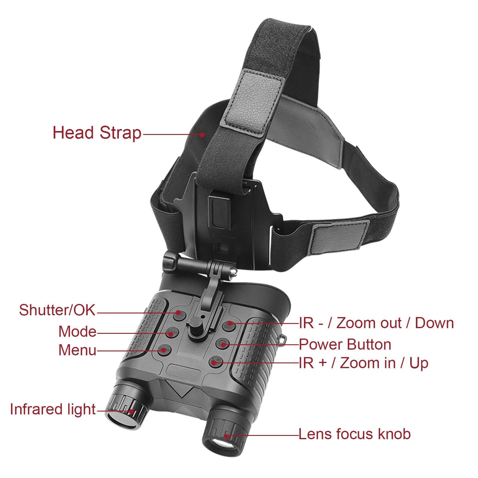 4K Infrared Head Mounted Night Vision Goggles with 2.7" TFT Screen 8X Digital Zoom 350-400M Night Range for Cave Searching, Security Hiking, Night Fishing, Hunting, Wildlife Watching