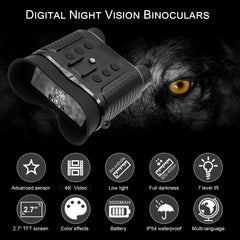 4K Infrared Head Mounted Night Vision Goggles with 2.7" TFT Screen 8X Digital Zoom 350-400M Night Range for Cave Searching, Security Hiking, Night Fishing, Hunting, Wildlife Watching
