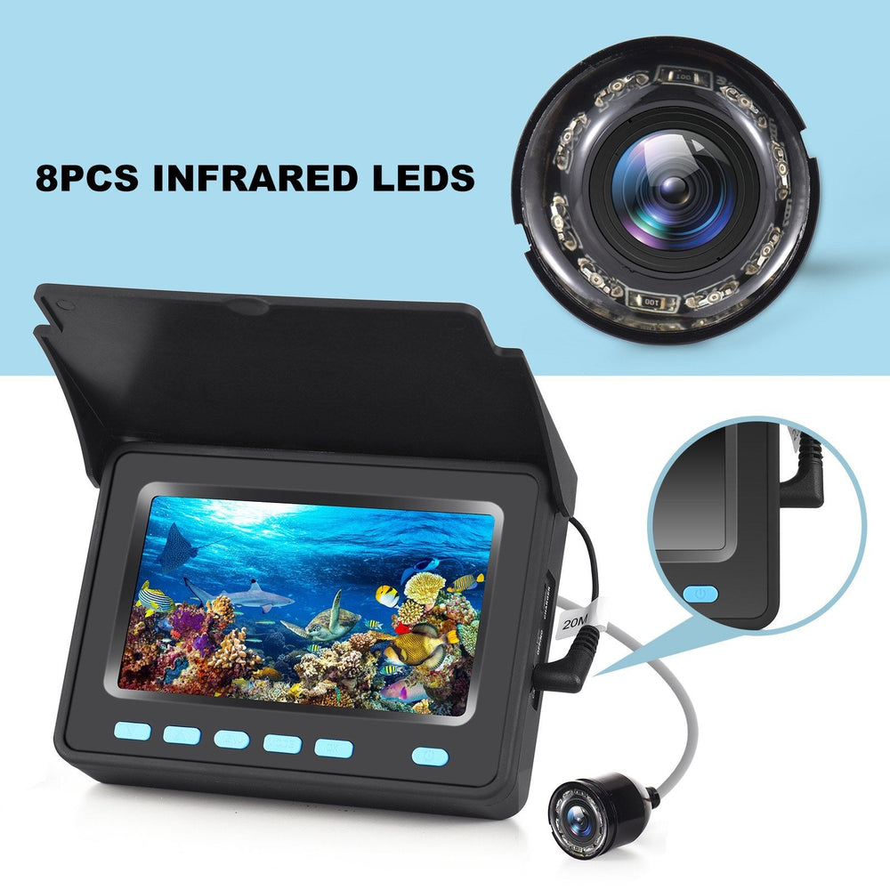 20M/30M 1200TVL Underwater Fishing Camera Fish Finder 4.3'' LCD Monitor 8PCS IR LED Night Vision Camera for Ice Boat Fishing