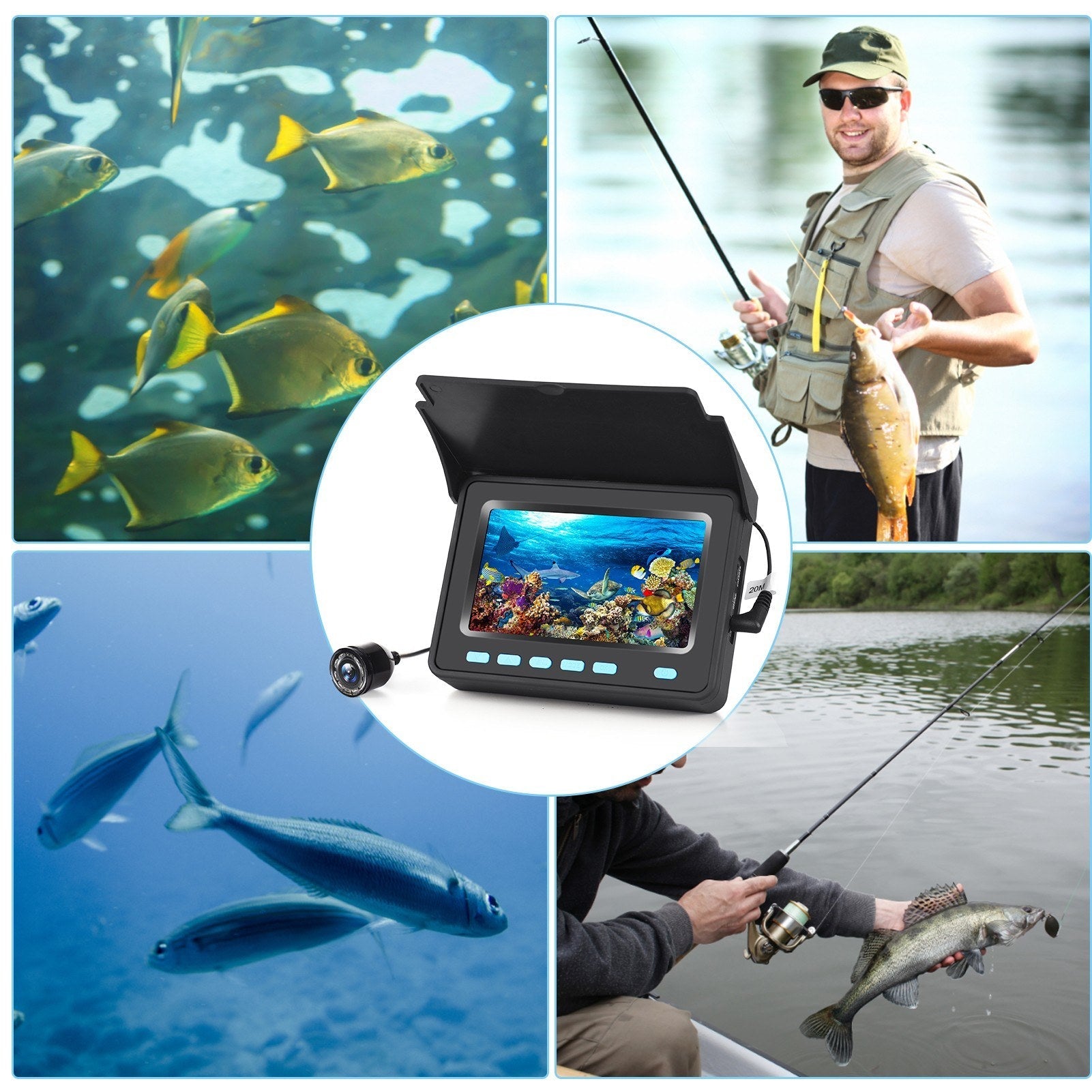 20M/30M 1200TVL Underwater Fishing Camera Fish Finder 4.3'' LCD Monitor 8PCS IR LED Night Vision Camera for Ice Boat Fishing