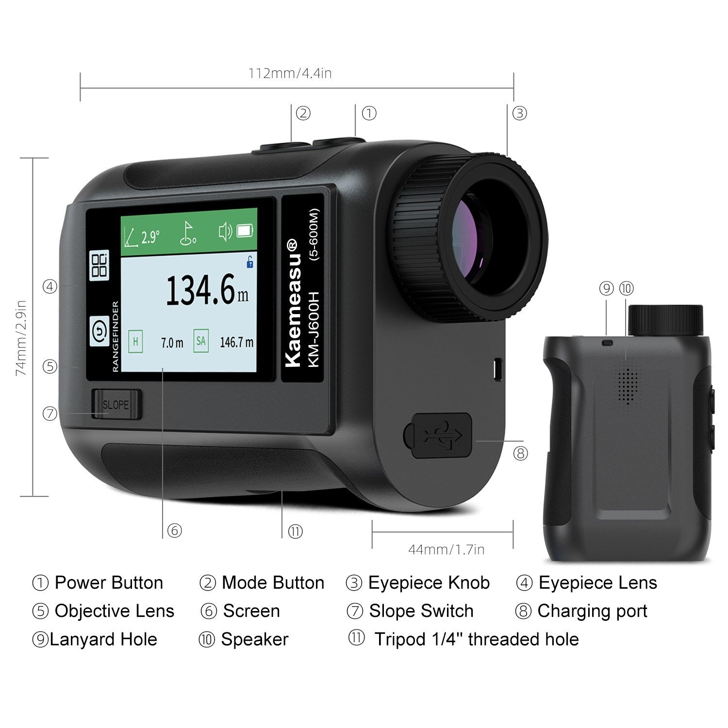 Golf Rangefinder Distance Meter with LCD Touch Screen 6.5X Magnification USB Rechargeable Range Finder with Speaker Slope Function Flagpole Locking