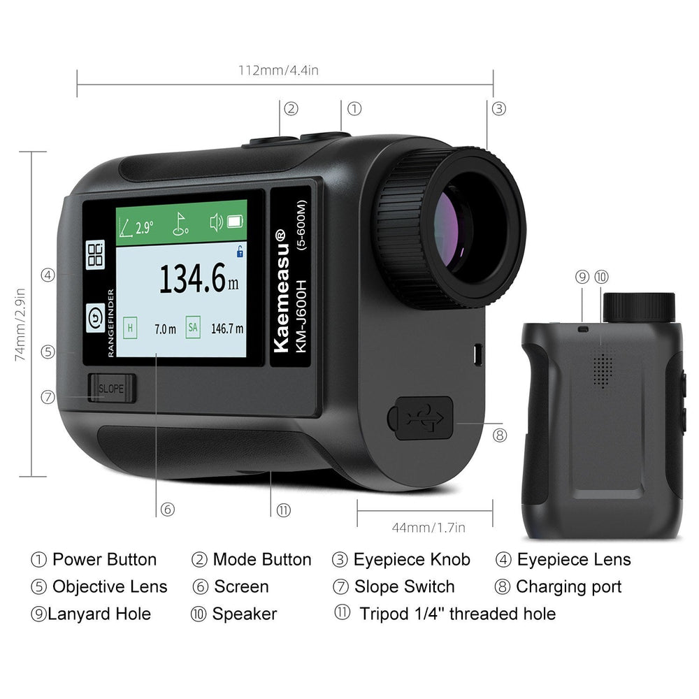 Golf Rangefinder Distance Meter with LCD Touch Screen 6.5X Magnification USB Rechargeable Range Finder with Speaker Slope Function Flagpole Locking