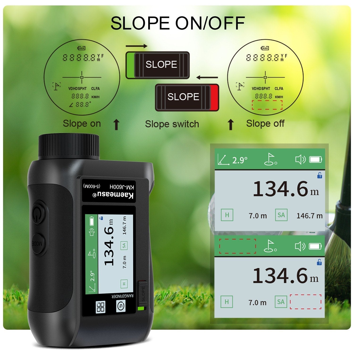 Golf Rangefinder Distance Meter with LCD Touch Screen 6.5X Magnification USB Rechargeable Range Finder with Speaker Slope Function Flagpole Locking